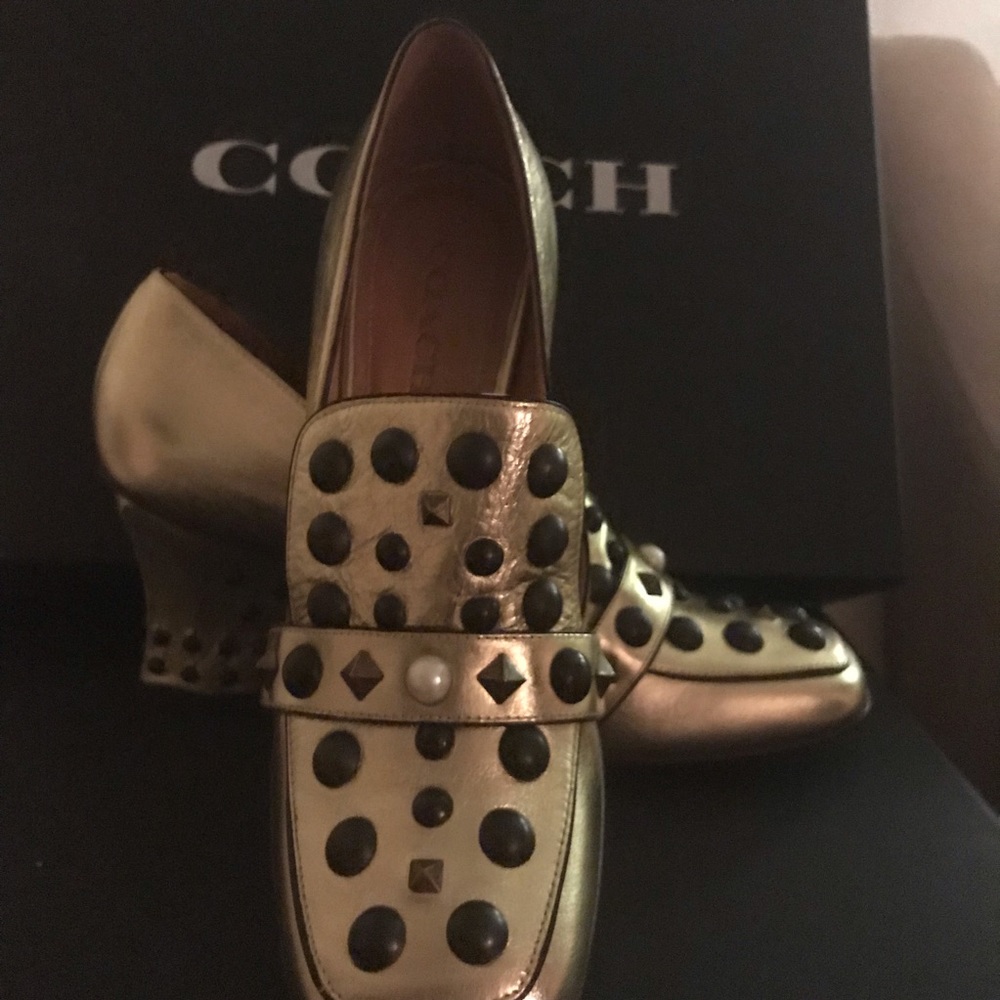 NIB - COACH 1941 Gold Metallic Studded Loafers - Picture 6 of 8